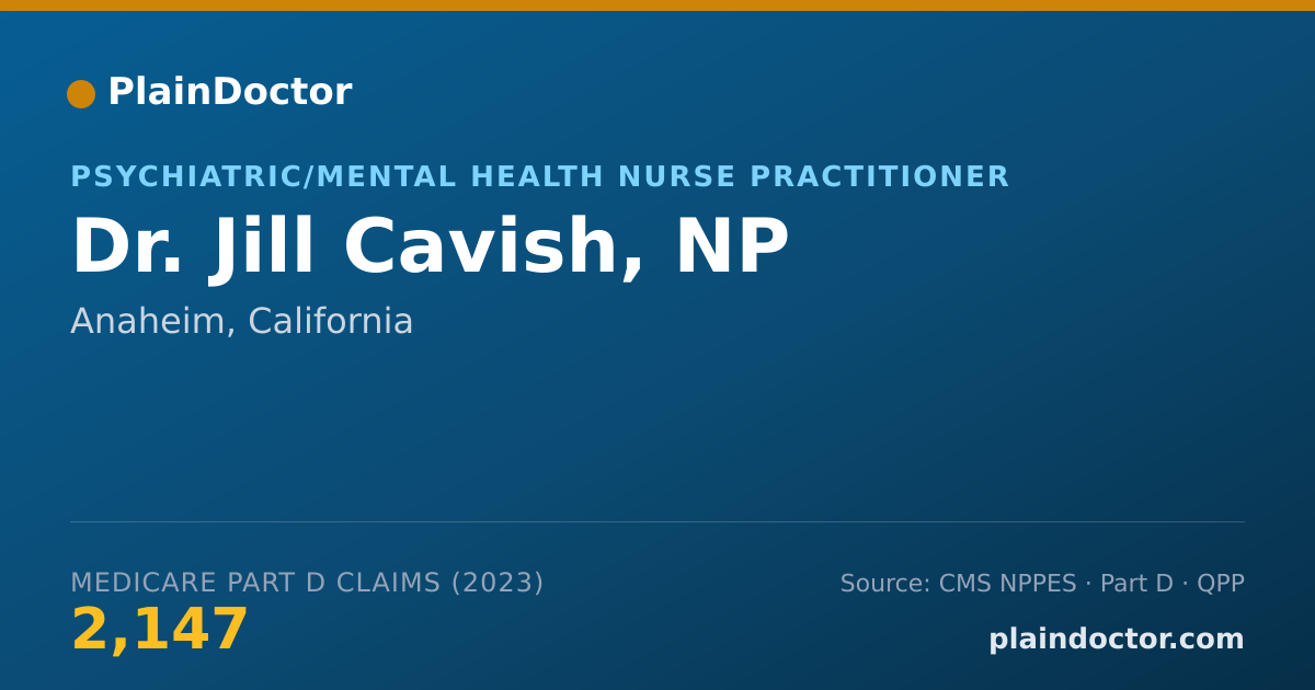 Shareable card for Jill Cavish, NP - Psychiatric/Mental Health Nurse Practitioner, Anaheim, CA