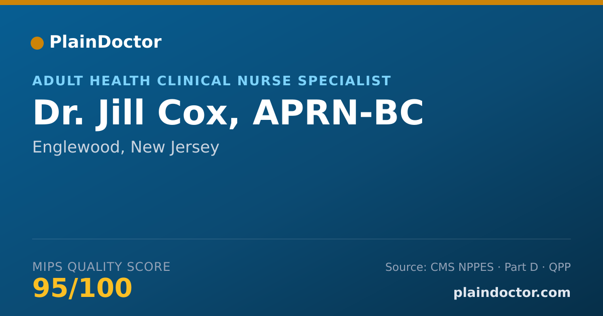 Shareable card for Jill Cox, APRN-BC - Adult Health Clinical Nurse Specialist, Englewood, NJ