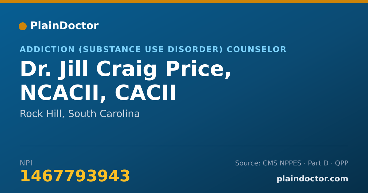Shareable card for Jill Craig Price, NCACII, CACII - Addiction (Substance Use Disorder) Counselor, Rock Hill, SC