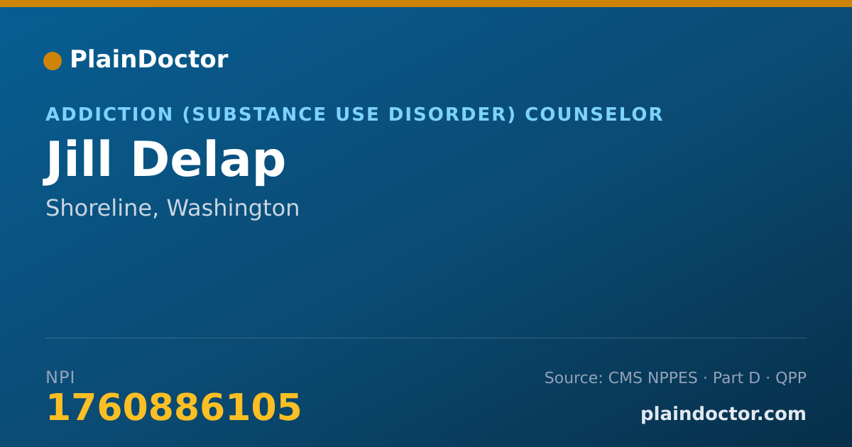 Shareable card for Jill Delap - Addiction (Substance Use Disorder) Counselor, Shoreline, WA