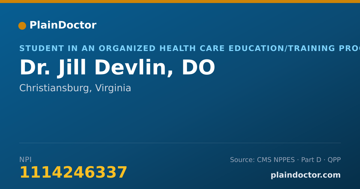 Shareable card for Jill Devlin, DO - Student in an Organized Health Care Education/Training Program, Christiansburg, VA