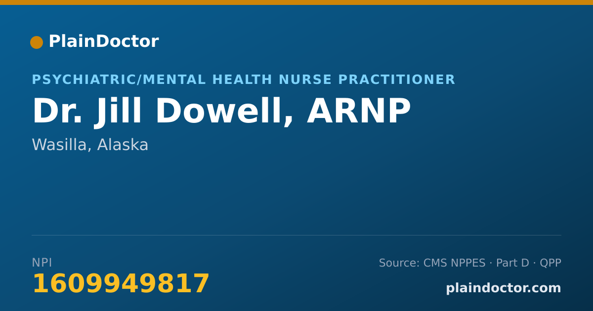 Shareable card for Jill Dowell, ARNP - Psychiatric/Mental Health Nurse Practitioner, Wasilla, AK