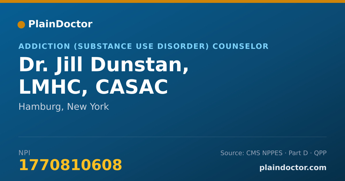 Shareable card for Jill Dunstan, LMHC, CASAC - Addiction (Substance Use Disorder) Counselor, Hamburg, NY