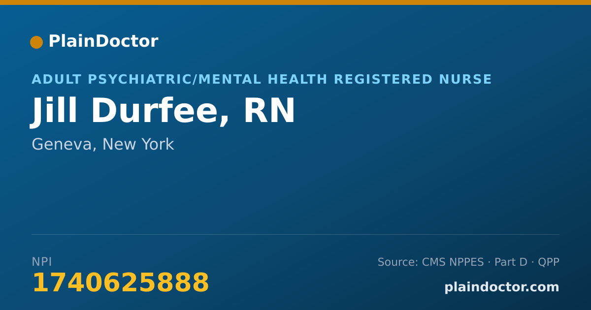 Shareable card for Jill Durfee, RN - Adult Psychiatric/Mental Health Registered Nurse, Geneva, NY
