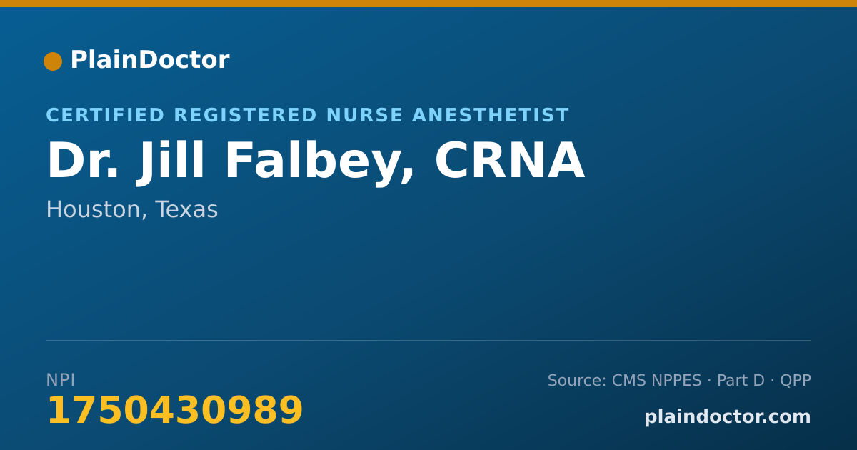 Shareable card for Jill Falbey, CRNA - Certified Registered Nurse Anesthetist, Houston, TX