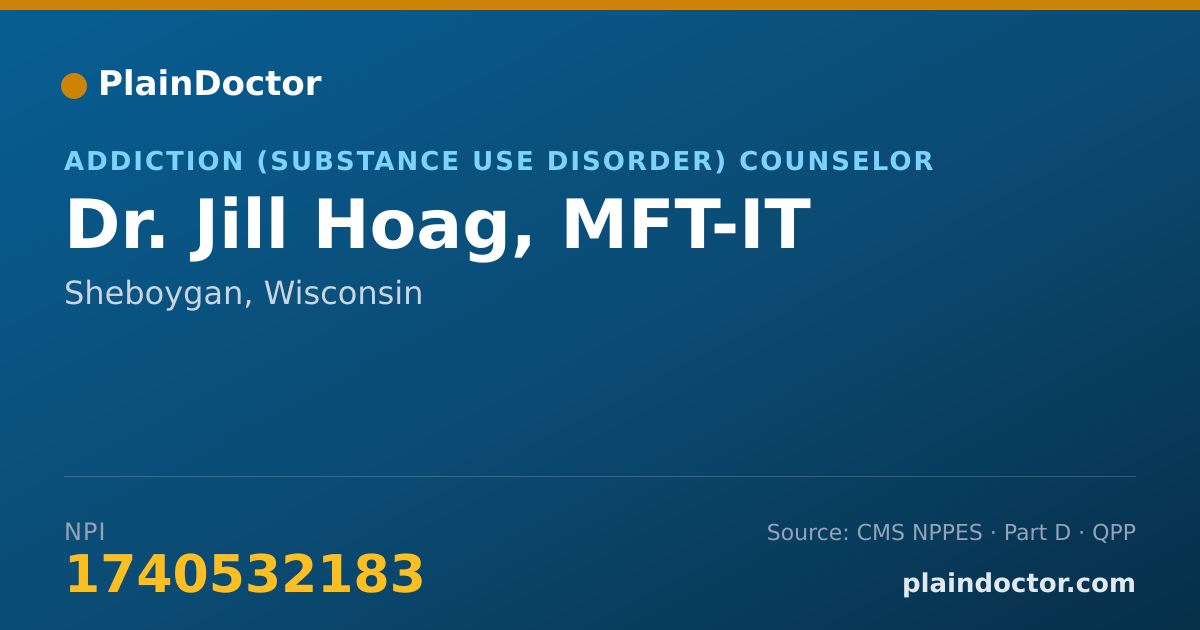 Shareable card for Jill Hoag, MFT-IT - Addiction (Substance Use Disorder) Counselor, Sheboygan, WI
