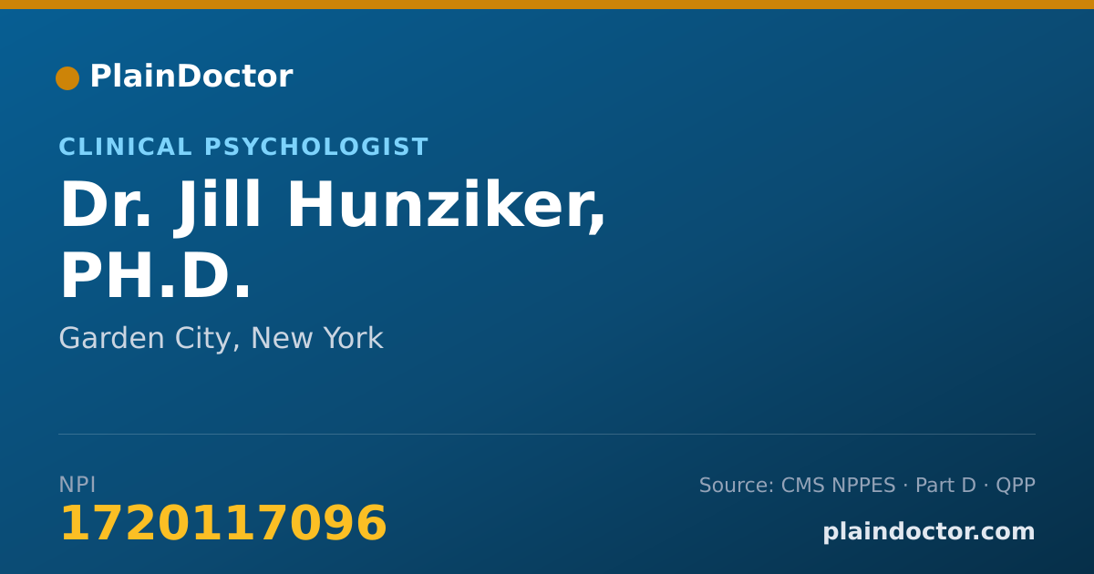 Shareable card for Jill Hunziker, PH.D. - Clinical Psychologist, Garden City, NY
