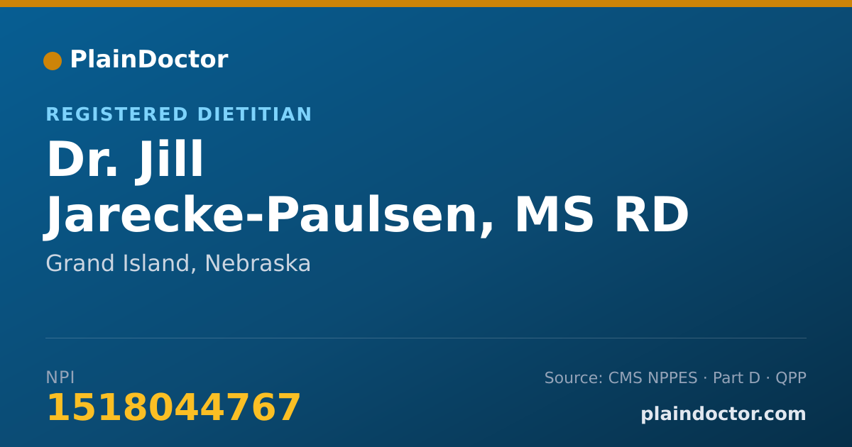 Shareable card for Jill Jarecke-Paulsen, MS RD LMNT CDE - Registered Dietitian, Grand Island, NE