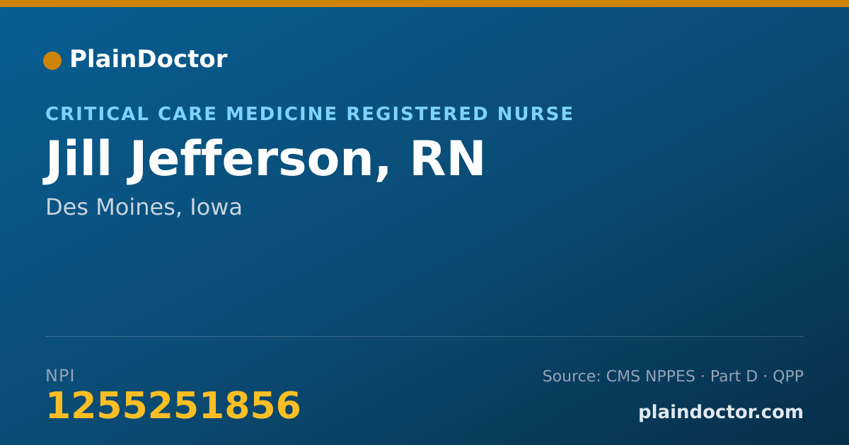 Shareable card for Jill Jefferson, RN - Critical Care Medicine Registered Nurse, Des Moines, IA