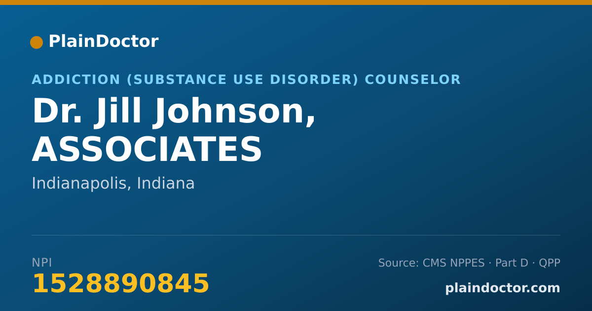 Shareable card for Jill Johnson, ASSOCIATES - Addiction (Substance Use Disorder) Counselor, Indianapolis, IN