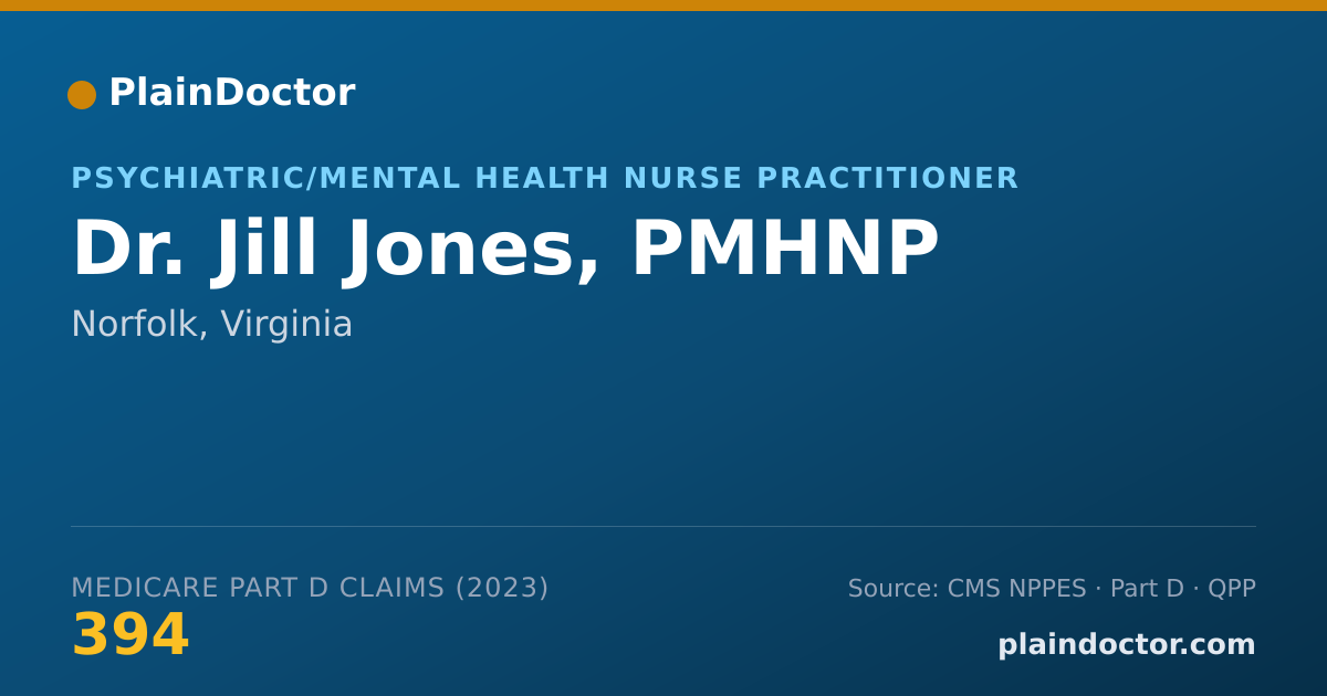 Shareable card for Jill Jones, PMHNP - Psychiatric/Mental Health Nurse Practitioner, Norfolk, VA