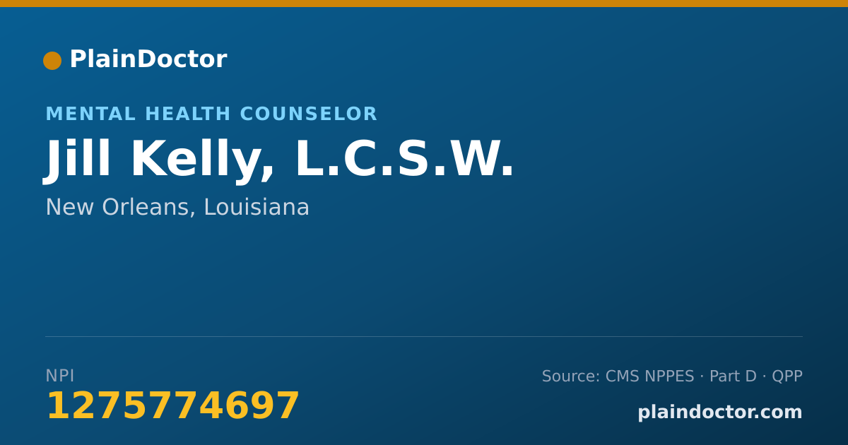 Shareable card for Jill Kelly, L.C.S.W. - Mental Health Counselor, New Orleans, LA