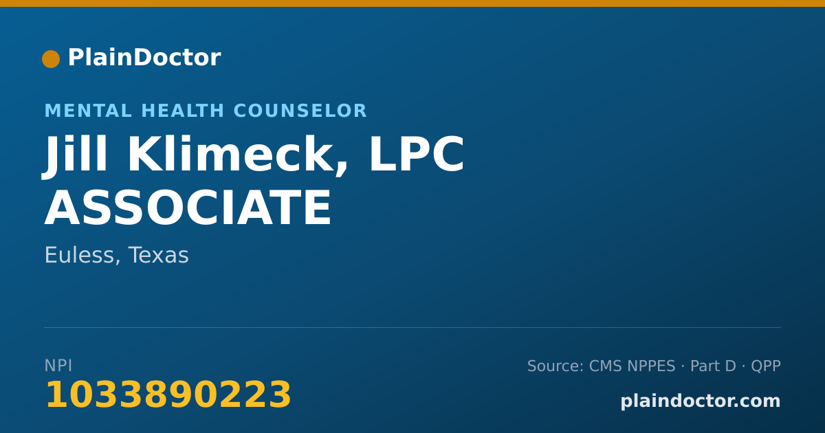 Shareable card for Jill Klimeck, LPC ASSOCIATE - Mental Health Counselor, Euless, TX
