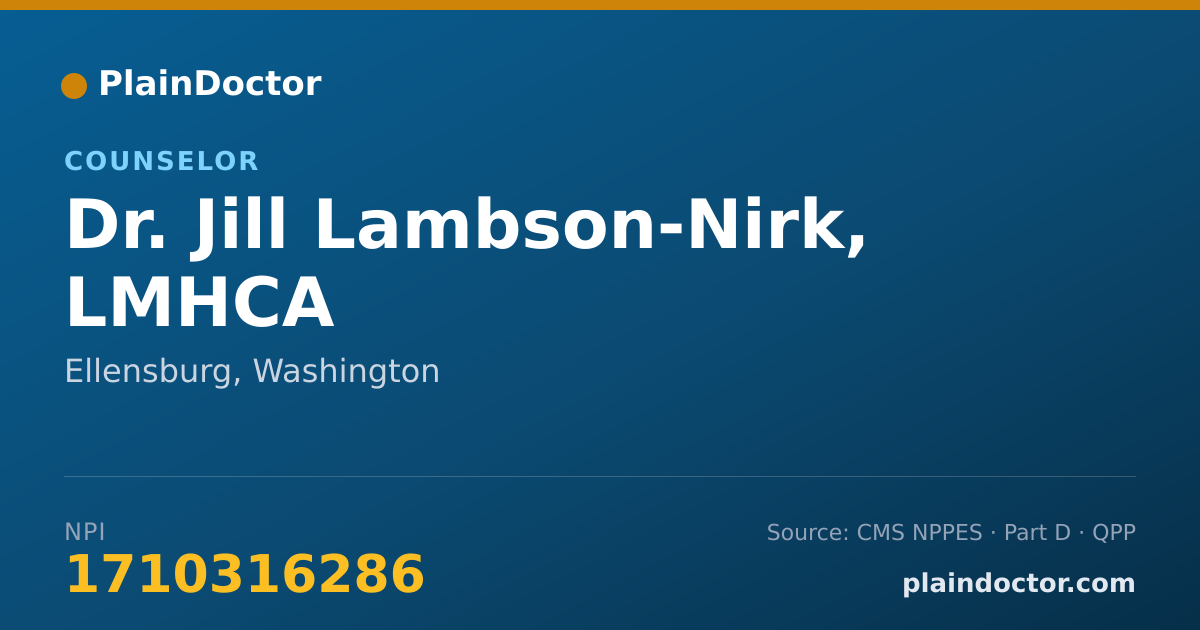 Shareable card for Jill Lambson-Nirk, LMHCA - Counselor, Ellensburg, WA