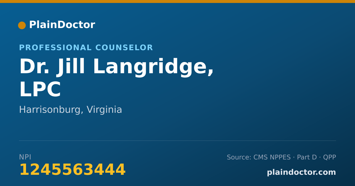 Shareable card for Jill Langridge, LPC - Professional Counselor, Harrisonburg, VA