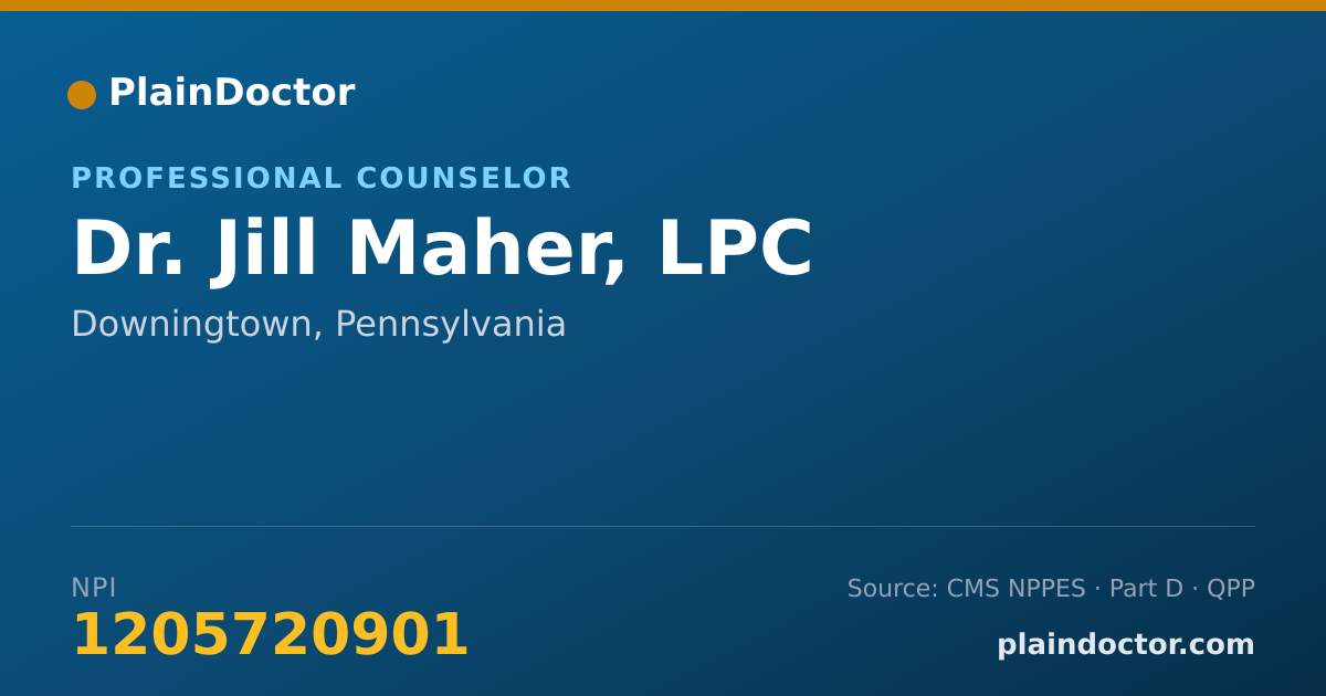 Shareable card for Jill Maher, LPC - Professional Counselor, Downingtown, PA