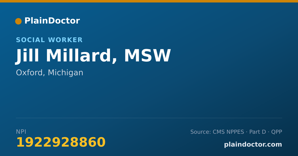 Shareable card for Jill Millard, MSW - Social Worker, Oxford, MI
