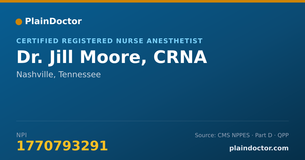 Shareable card for Jill Moore, CRNA - Certified Registered Nurse Anesthetist, Nashville, TN