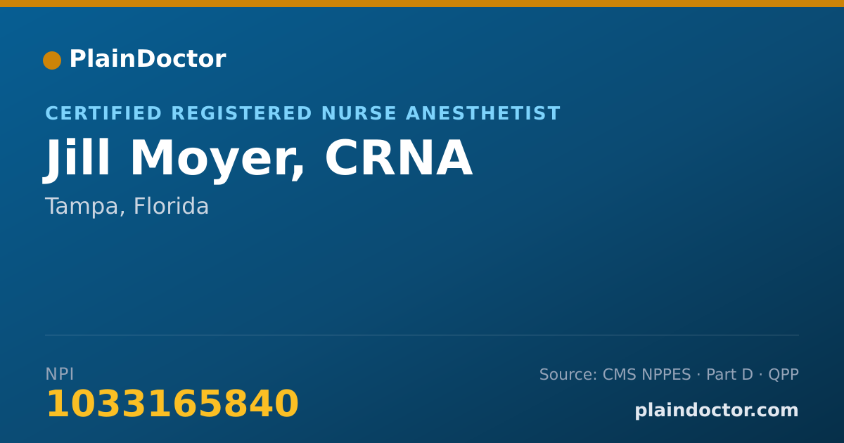 Shareable card for Jill Moyer, CRNA - Certified Registered Nurse Anesthetist, Tampa, FL