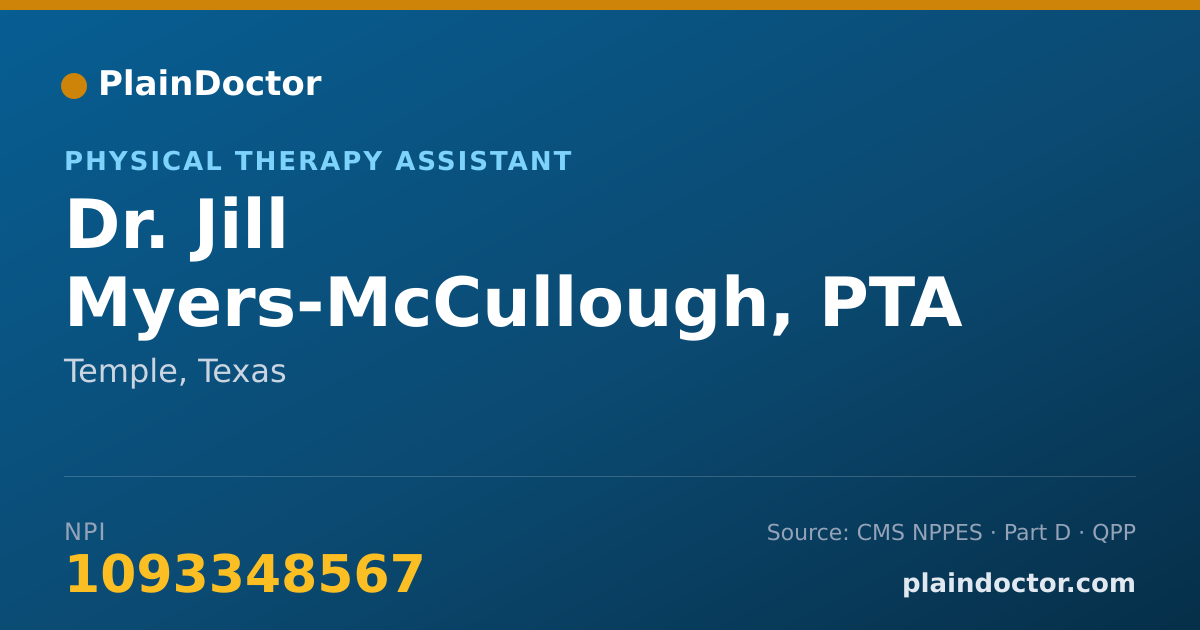 Shareable card for Jill Myers-McCullough, PTA - Physical Therapy Assistant, Temple, TX