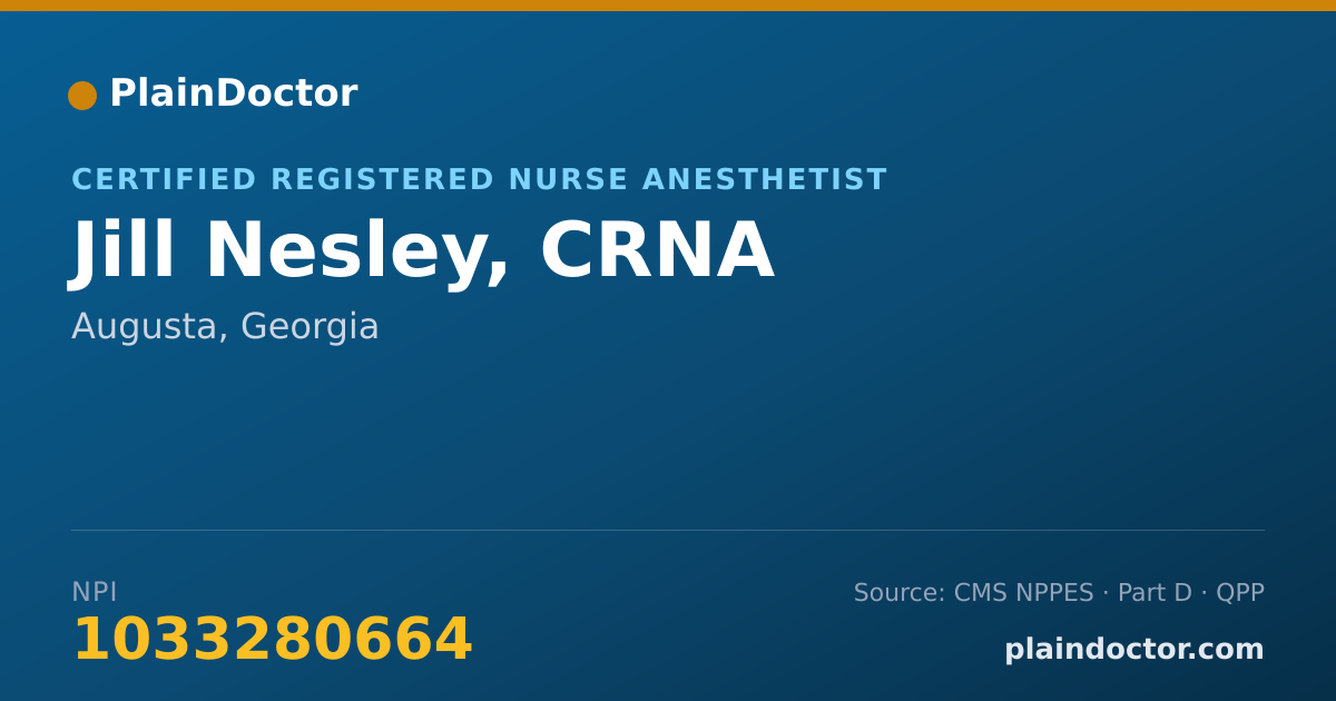 Shareable card for Jill Nesley, CRNA - Certified Registered Nurse Anesthetist, Augusta, GA