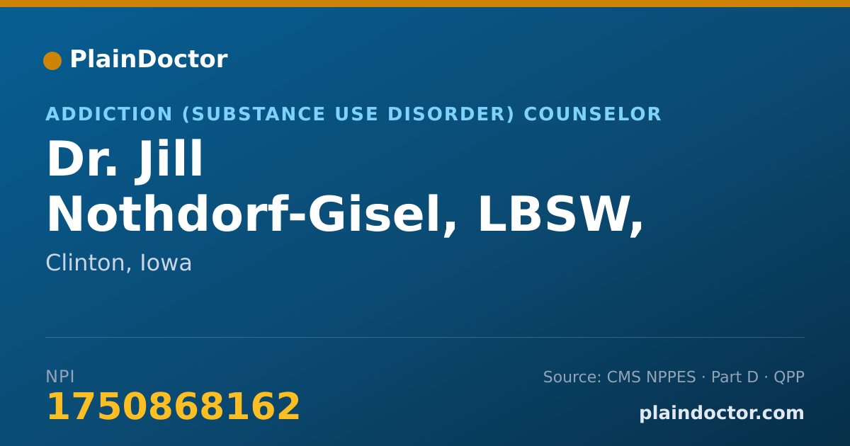 Shareable card for Jill Nothdorf-Gisel, LBSW, CDAC - Addiction (Substance Use Disorder) Counselor, Clinton, IA
