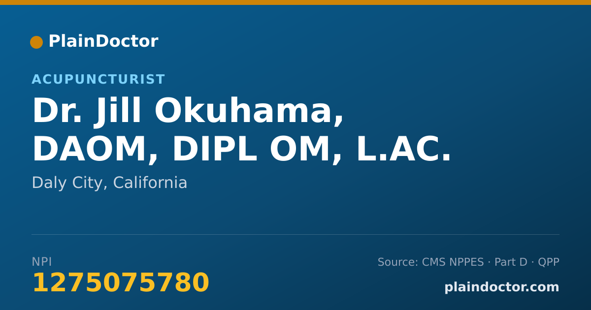 Shareable card for Jill Okuhama, DAOM, DIPL OM, L.AC. - Acupuncturist, Daly City, CA