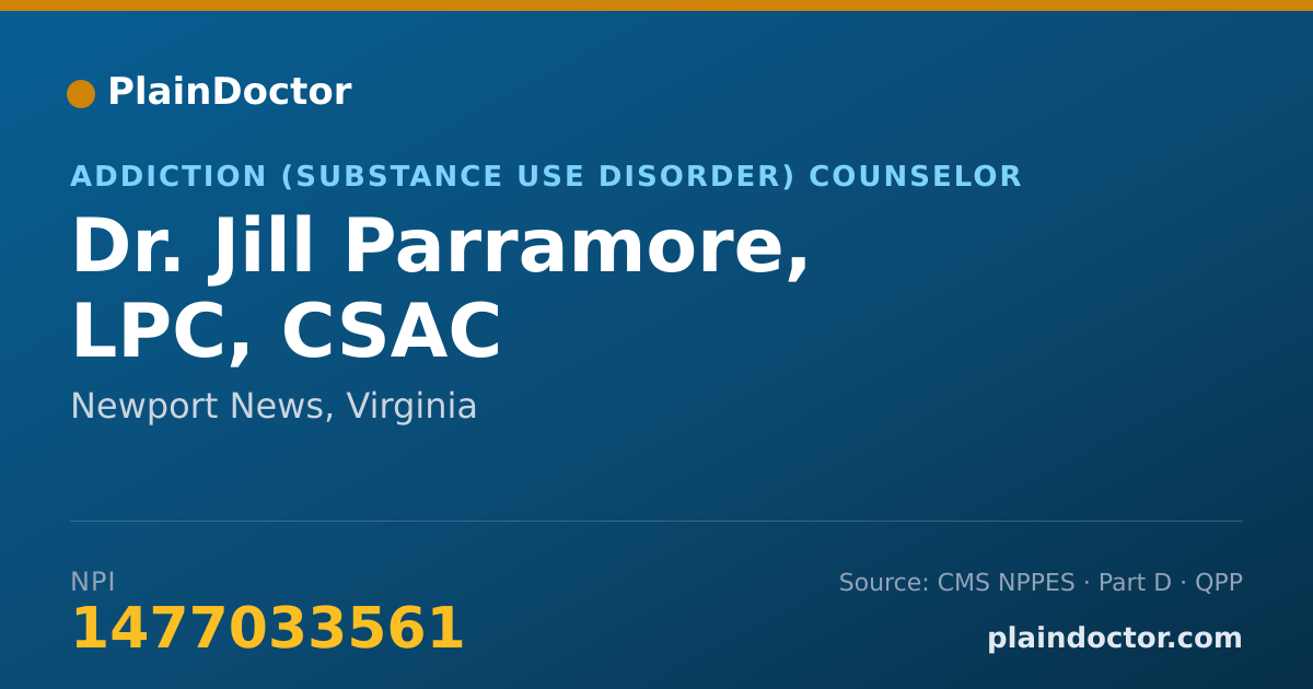 Shareable card for Jill Parramore, LPC, CSAC - Addiction (Substance Use Disorder) Counselor, Newport News, VA