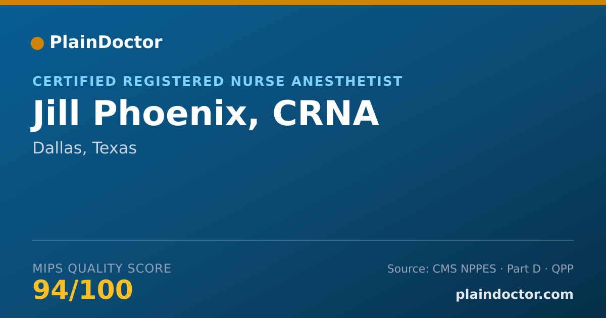 Shareable card for Jill Phoenix, CRNA - Certified Registered Nurse Anesthetist, Dallas, TX