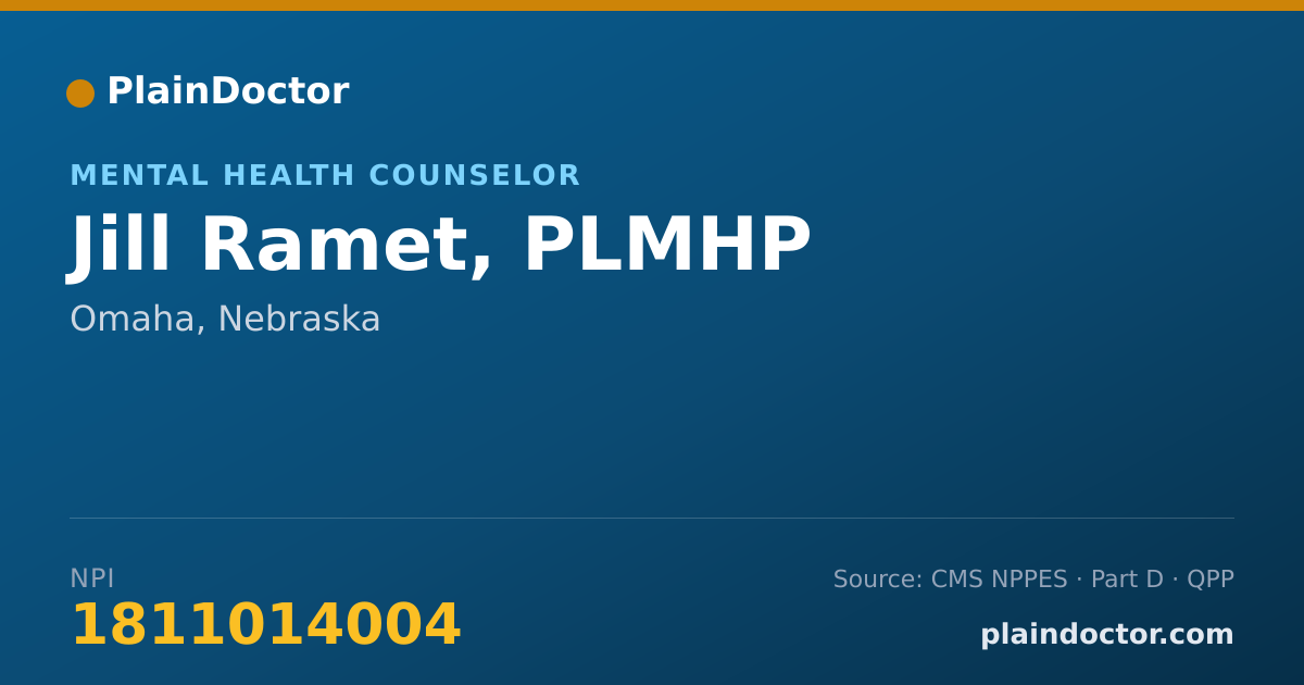 Shareable card for Jill Ramet, PLMHP - Mental Health Counselor, Omaha, NE