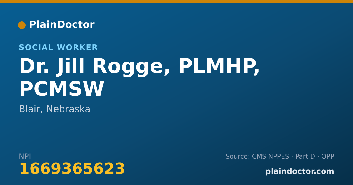 Shareable card for Jill Rogge, PLMHP, PCMSW - Social Worker, Blair, NE