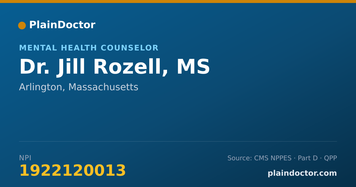 Shareable card for Jill Rozell, MS - Mental Health Counselor, Arlington, MA