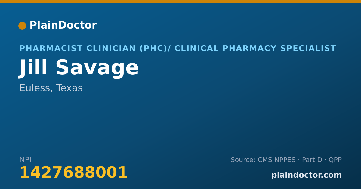 Shareable card for Jill Savage - Pharmacist Clinician (PhC)/ Clinical Pharmacy Specialist, Euless, TX