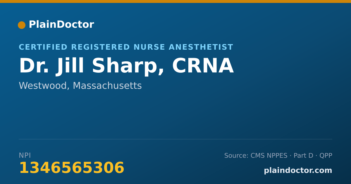 Shareable card for Jill Sharp, CRNA - Certified Registered Nurse Anesthetist, Westwood, MA