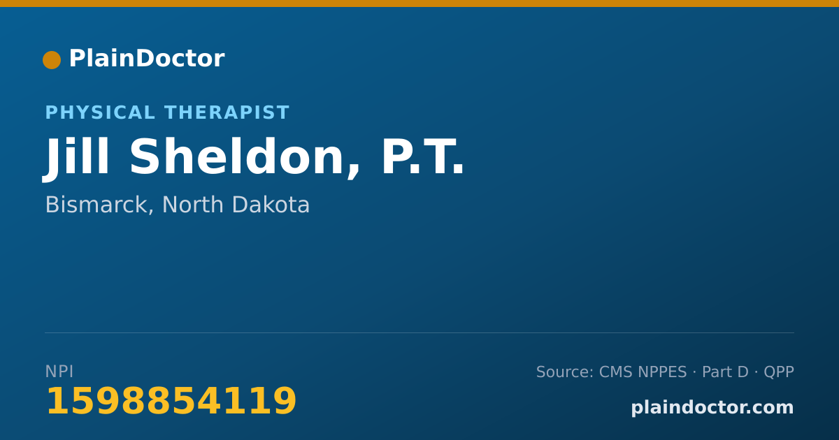 Shareable card for Jill Sheldon, P.T. - Physical Therapist, Bismarck, ND