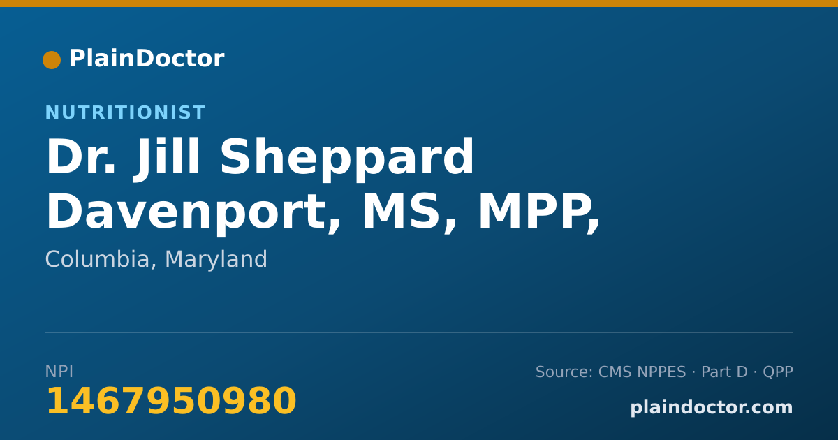 Shareable card for Jill Sheppard Davenport, MS, MPP, LN, LDN,CNS - Nutritionist, Columbia, MD