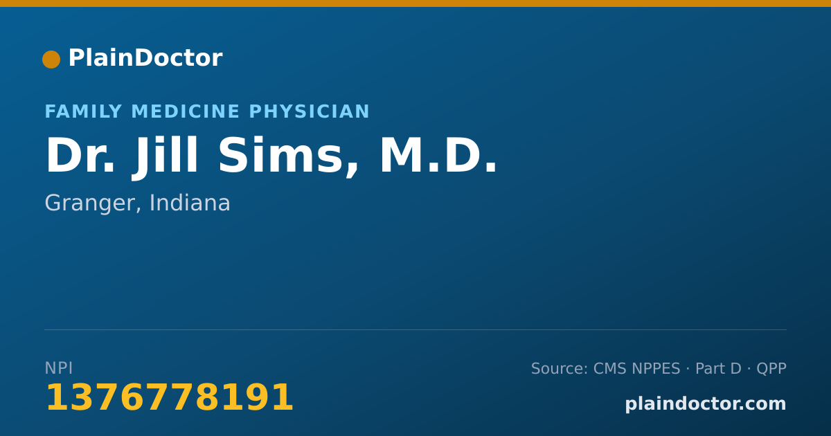 Shareable card for Jill Sims, M.D. - Family Medicine Physician, Granger, IN
