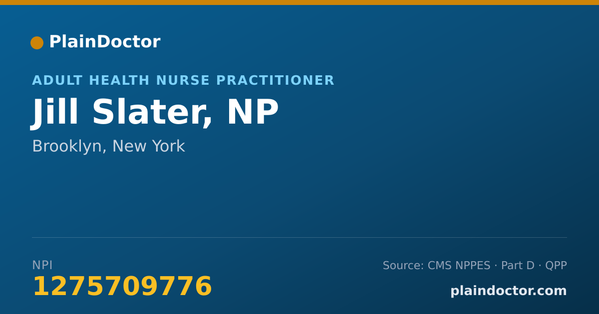 Shareable card for Jill Slater, NP - Adult Health Nurse Practitioner, Brooklyn, NY