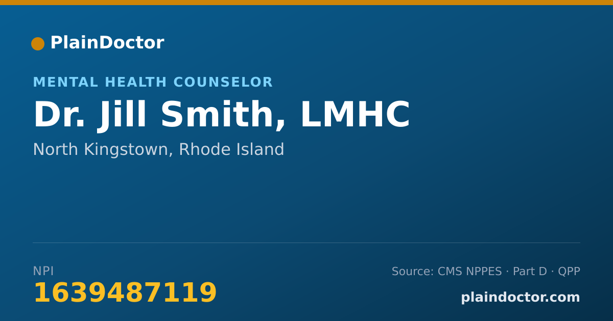 Shareable card for Jill Smith, LMHC - Mental Health Counselor, North Kingstown, RI
