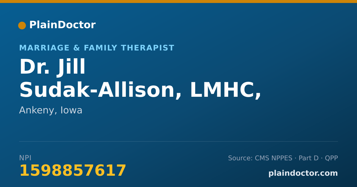 Shareable card for Jill Sudak-Allison, LMHC, LMFT - Marriage & Family Therapist, Ankeny, IA