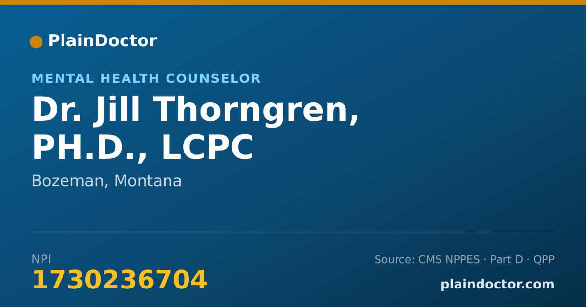 Shareable card for Jill Thorngren, PH.D., LCPC - Mental Health Counselor, Bozeman, MT