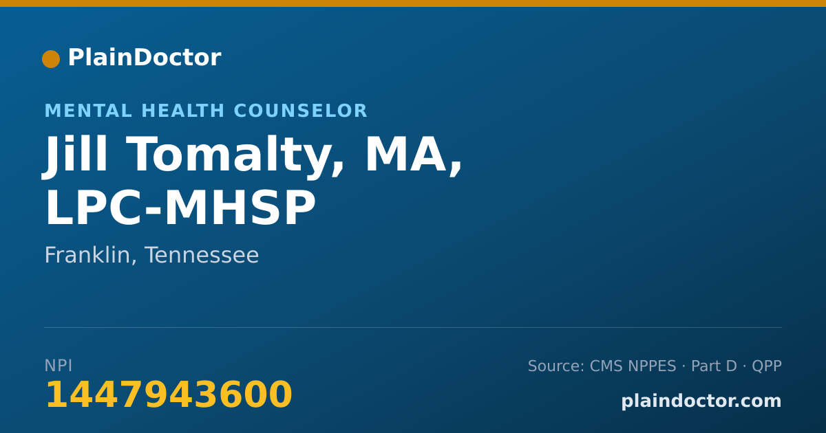 Shareable card for Jill Tomalty, MA,  LPC-MHSP - Mental Health Counselor, Franklin, TN