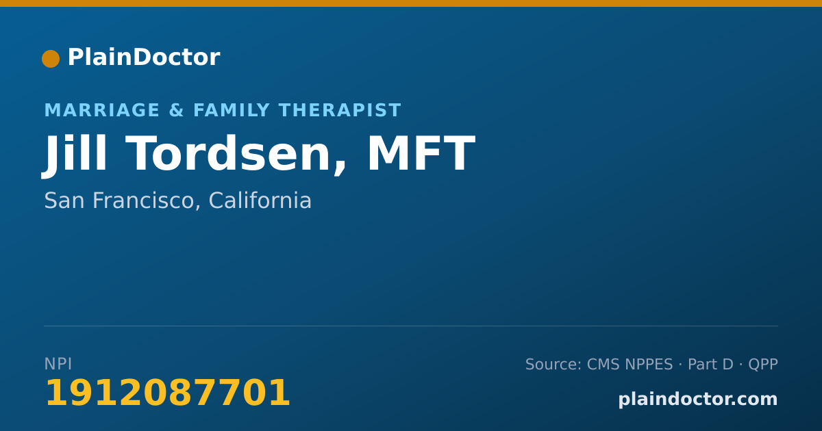 Shareable card for Jill Tordsen, MFT - Marriage & Family Therapist, San Francisco, CA
