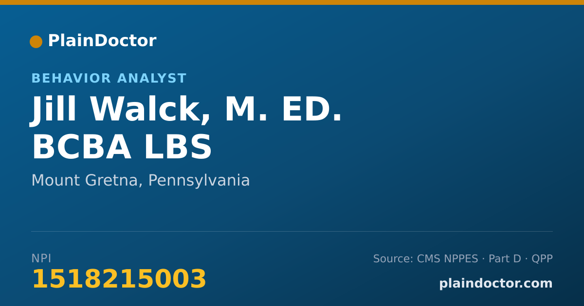 Shareable card for Jill Walck, M. ED. BCBA LBS - Behavior Analyst, Mount Gretna, PA