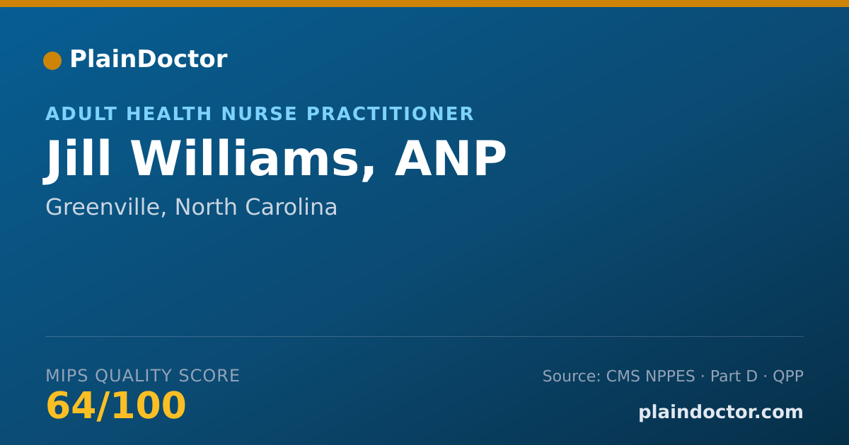 Shareable card for Jill Williams, ANP - Adult Health Nurse Practitioner, Greenville, NC
