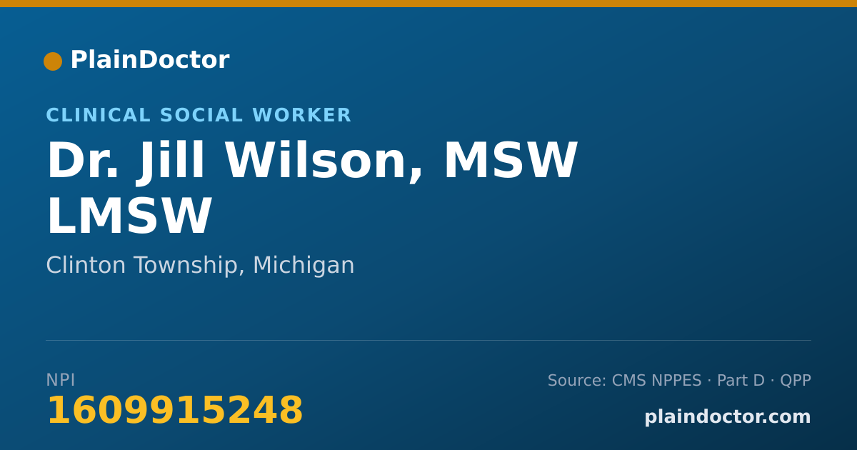 Shareable card for Jill Wilson, MSW LMSW - Clinical Social Worker, Clinton Township, MI