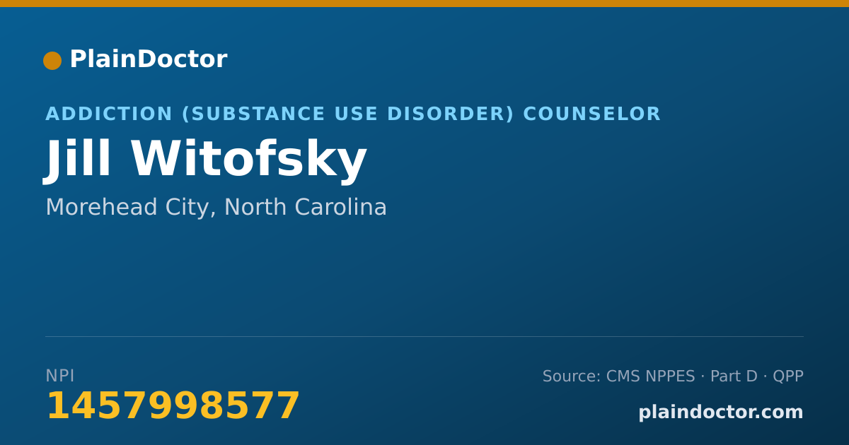 Shareable card for Jill Witofsky - Addiction (Substance Use Disorder) Counselor, Morehead City, NC