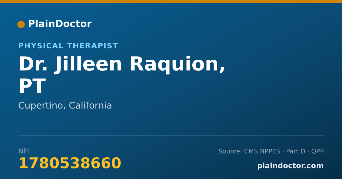 Shareable card for Jilleen Raquion, PT - Physical Therapist, Cupertino, CA
