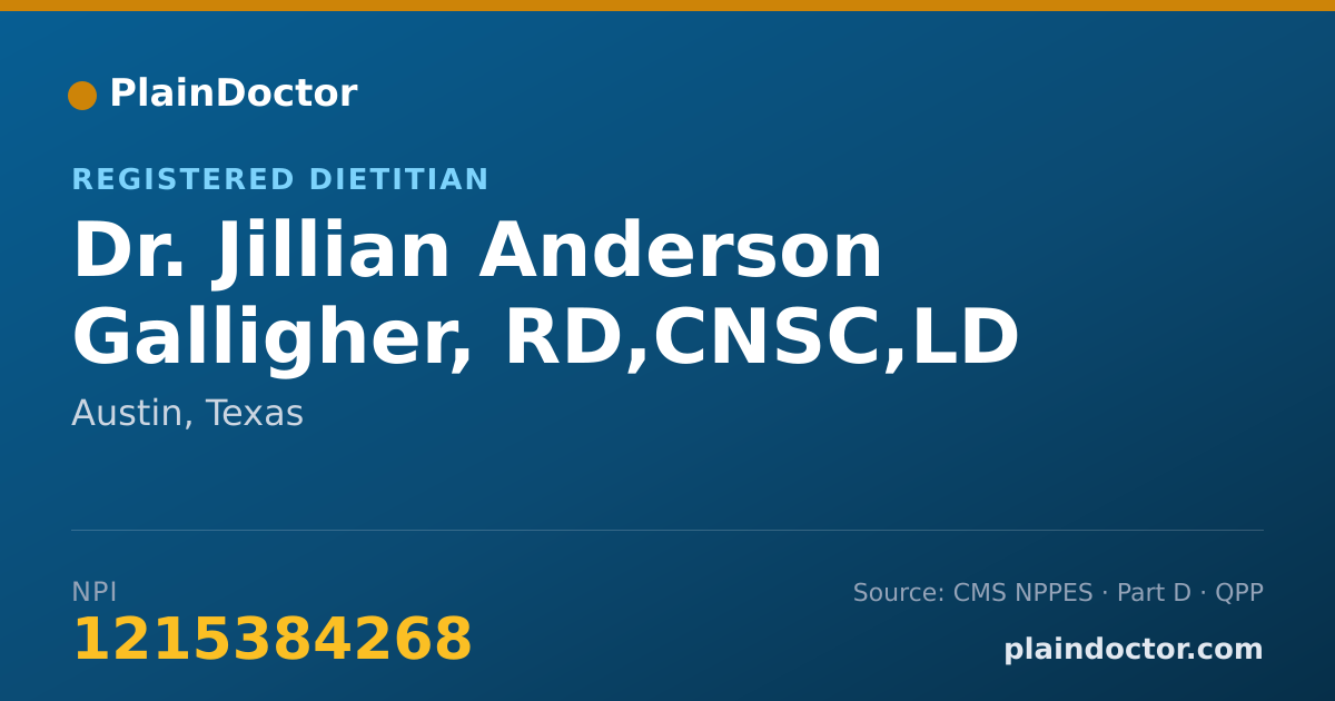 Shareable card for Jillian Anderson Galligher, RD,CNSC,LD - Registered Dietitian, Austin, TX