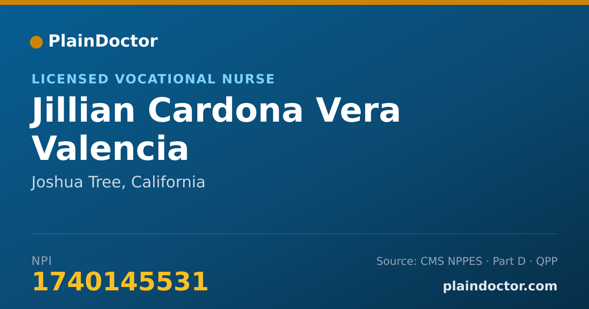 Shareable card for Jillian Cardona Vera Valencia - Licensed Vocational Nurse, Joshua Tree, CA